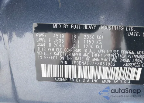 2015 Subaru Legacy 2.5I Premium z USA, uszkodzony, nr VIN 4S3BNAE67F3051063